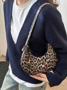 Fashionable Leopard Print Hobo Shoulder Bag, 2025 - Brown - View 3