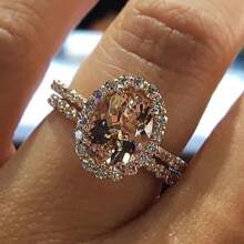 2 件 18K 香槟宝石戒指，镀玫瑰金，结婚珠宝，女士订婚周年纪念礼物 - 香檳色 - 查看 1