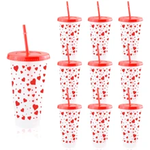 5/10pcs Pink And Red Ribbon Bow & Heart Plastic Tumblers With Straws And Lids, Ribbon Bow Flat Bottomed Cup, Pink Plastic Cup, Coffee Mug, Reusable, Suitable For Cold Drinks, Home, Office, Decoration, Party Gifts, Daily Use, Weddings, Commemoration Day, Afternoon Tea, Valentine's Day, Birthday, Parties, Water Bottle Back To School