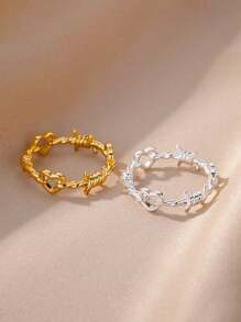 1 件精致双层结戒指女士 18K 镀金不锈钢开口可调节戒指订婚结婚珠宝时尚配饰情人节礼物