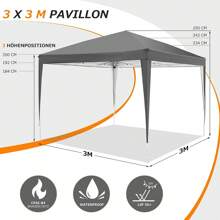 tooluck 3x3m Gazebo Waterproof Folding Tent Tonnelle Gazebo Carpas Cenadores With 4 Side Walls Sturdy Folding Gazebo For Outdoor Use With 50+ UV Protection Pop-Up Garden Party Tent For Outdoor Use Wedding Market - 灰色 - 查看 5