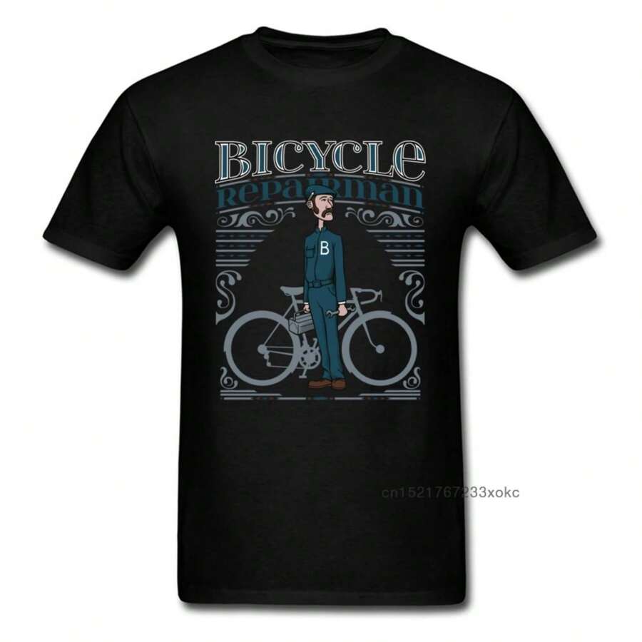 Bicycle Repairman T Shirts Retro Tshirt Men Black T-Shirt Letter Printed Clothes Biker Rider Tops Tees Cotton Clothes Plus Size - Black - View 1