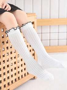 2 Pairs Girls Lace Frill Edge Knee High Socks, Korean Sweet JK Style Lolita Princess Long Socks, Suitable For Dresses And Mary Jane Shoes - Multicolor - View 3