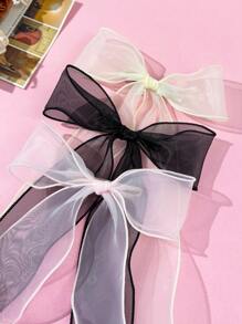 1pc Women's Fashionable & Graceful Casual Spring/Summer Sweet Girly Style Solid Color Mesh Bow Ribbon Hair Clip, Alloy Spring Clamp, Suitable For Daily Wear, Travel, Photo Shoot, Any Occasions, A Great Gift For Best Friends