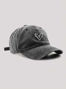 1 pieza Gorra de pico de pato vintage desgastada y bordada con diseño de amor para mujer, gorra de béisbol curva casual y a la moda, adecuada para uso diario, pareja, vacaciones a juego, color aleatorio