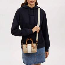 Coach Túi xách Rowan Satchel bằng vải canvas in họa tiết đặc trưng, kiểu dáng Boston, có sọc CR243 IMWQJ - Hồng - Xem 3