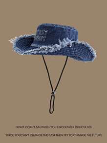 1 PC Unisex Couple Style Distressed Embroidered English Letters Retro Washed Rough Edge Drawstring Hat Bucket Hat Sun Hat Outdoor Cycling Mountaineering Sun Hat Suitable For Travel Beach Seaside Leisure Vacation Play Daily Use - Multicolor - View 3