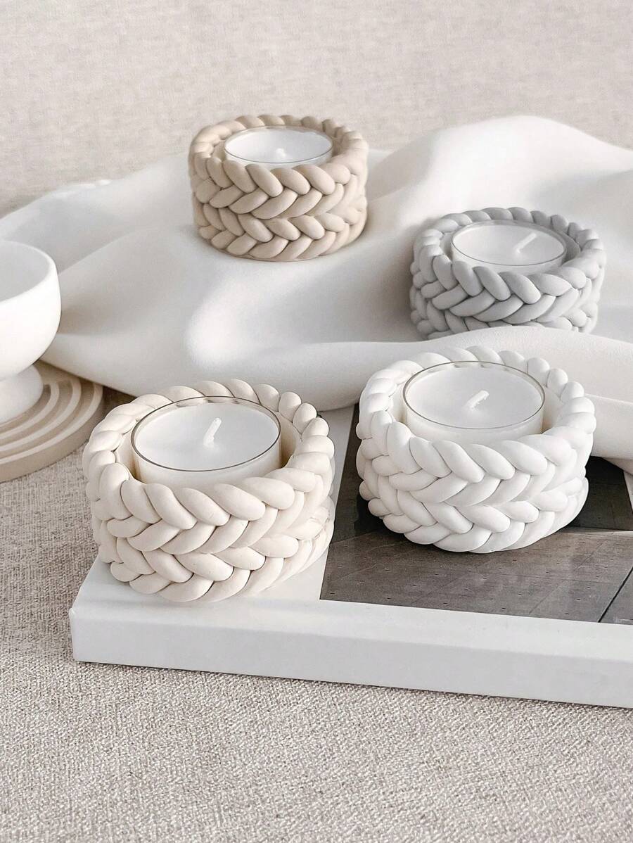 1 件装绳子设计蜡烛杯底座硅胶模具 DIY 石膏混凝土模具绳结形状烛台装饰饰品树脂模具工艺品 - 白色 - 查看 1