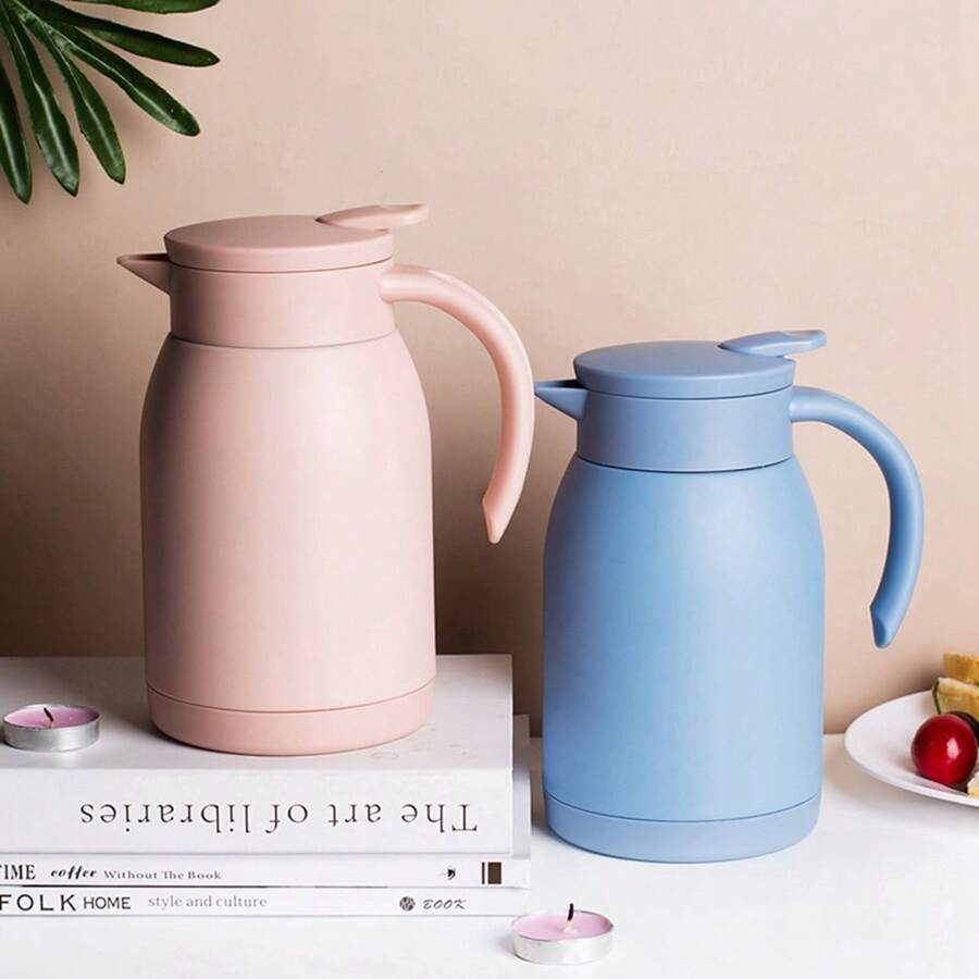 1 pieza Cafetera de 900ML/31.7oz con botón de presión para agua caliente, termo aislado al vacío, cafetera de acero inoxidable 304 para uso doméstico y vuelta al colegio