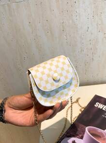 1pc Fashionable And Popular Mini Lipstick Bag For Girl Ins Fashionable Versatile Chain Crossbody Bag Plaid Small Bag, Fashionable Versatile Plaid Small Flower Shoulder Bag Fashionable Commuter Crossbody Chain Small Square Bag, Flip Design Magnetic Buckle Closure, Suitable For Girls To Go Out Shopping, Attend Parties, Daily Use, Giving Gifts To Friends Is A Good Choice - Chain Crossbody Bag - View 13