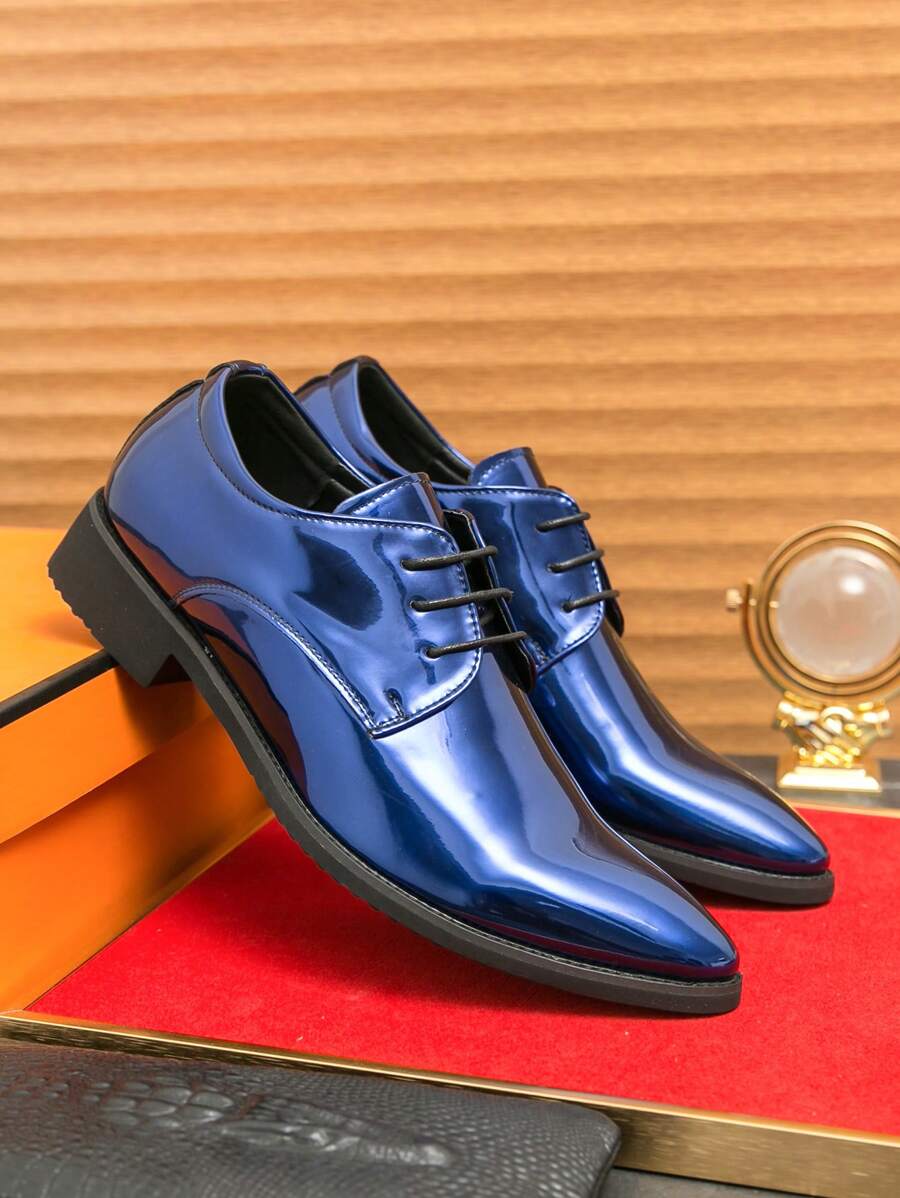 Men's British Style Pointed Toe Formal Dress Leather Shoes - Blue - View 1