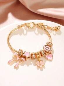 1 Pc Adjustable Gold Crystal Butterfly, Heart, Flower Lollipop Beaded Bracelet, Elegant Gift For Girls