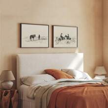 1/2 件复古横向墙壁艺术画牛仔和马匹素描画帆布印刷画，卧室、客厅或办公室的西部装饰，马匹素描印刷乡村农舍装饰，Retroniva 艺术海报，送给他的礼物，无框 - 彩色 - 查看 3