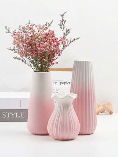 1Pc Pink Ceramic Vase, Ceramic Flowers Vase Modern Style For Modern Table Shelf Home Decor Centerpieces Wedding Party Artificial Decorative Vase Back To School Room Decor School Supplies Flower Vase Glass Vase