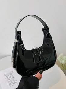 Women's Unique Design Crescent Moon Handbag, Small Underarm Shoulder Mirror Bag, & Versatile
