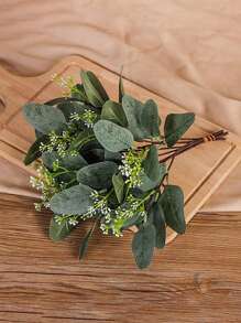 2 piezas/10 piezas/20 piezas Tallos de hojas de eucalipto artificiales con semillas blancas Dólar plateado corto Tallo de hoja verde falsa Flores artificiales Tallos de follaje para arreglos florales, ramos de boda, decoración, otoño, escritorio, jardín, decoración de habitaciones, San Valentín, regalo - Multicolor - Ver 2