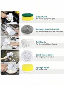 1pc Handheld Electric Cleaning Brush With 5pcs Replacement Head Electric Spin Scrubber,Bathroom Cleaning Brush Power Scrubber For Kitchen, Bathroom Tub, Home,Shower Tile, Carpet Bidet, Cordless Spin Scrubber Household Suppliers Gadgets. (This Product Is Suitable For Cleaning General Stains. For Excessively Difficult-To-Clean Stains, Please Use Other Products With Higher Power.) - Multicolor - View 5