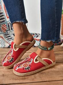女士花卉图案平底鞋，休闲便鞋，轻便舒适 - 紅色 - 查看 2