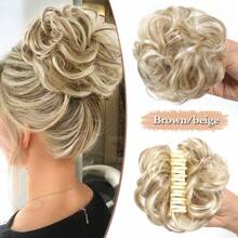 Chignon con fermaglio a pinza in capelli sintetici ricci, resistente al calore, con boccoli naturali, fermagli per extension capelli, colori nero, marrone, biondo, adatto per l'uso quotidiano, 40g 1 pezzo