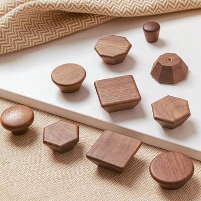 Wooden Handle Hexagon Square Round Drawer Knob Cupboard Closet Knobs Kitchen Cabinet Door Handle Furniture Decoration Wood Knobs