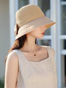 1pc Elegant Bowknot Decor Ladies Summer Bucket Hat, Breathable, Comfort, Wide Brim Sun Protection, Retro Lady Style, Foldable, Suitable For Everyday, Friend Gathering, Beach, Travel, Mother's Day Gift - A - View 16