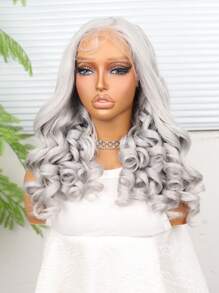 (米色、灰色)13X4 蕾丝前假发，日本进口婴儿发合成纤维，26 英寸黑色直发合成纤维耐热假发弹力网帽，适合各种人种日常聚会，高品质女士自然美丽合成柔软假纤维头发