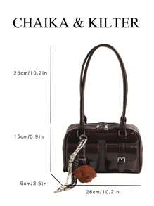 CHAIKA & KILTER 1 件闪亮 PU 皮革女士单肩包，带多个口袋，大容量波士顿风格，拉链开合，适合日常和户外使用（附吊坠） - 咖啡 - 查看 4