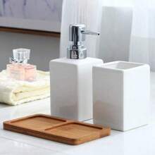 Ceramic Hand Sanitizer Bottle Storage Cup, Bamboo And Wood Tray, Bathroom Three Pieces Set, Bathroom Lotion Sub Packaging Bottle, Bathroom, Distributeur Savon - Multicolor - View 2
