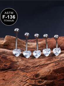 1pc 14G G23 Titanium Silver Heart CZ Belly Rings Curved Barbell Externally Threaded Belly Piercing Belly Jewelry Belly Button Ring Gift For Her 8mm 10mm 12mm 14mm 16mm