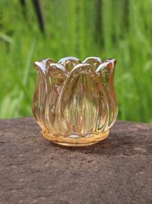 12pcs Tulip Flower Glass Candle Holders, Crystal Glass Cup Wedding Decor Candle Stands