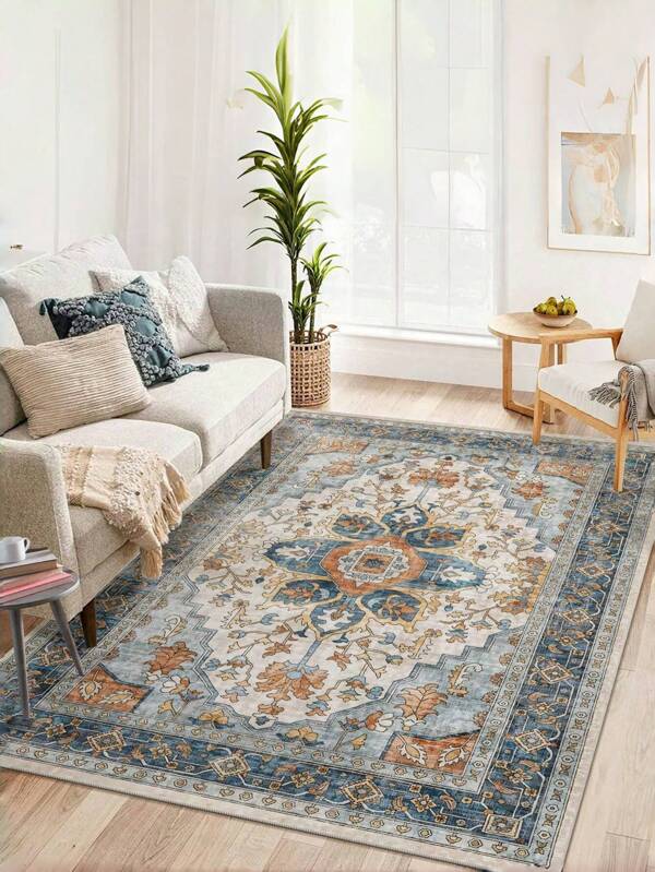 Tapis floral orange lavable Tapis floral vintage à poil ras Tapis oriental de cuisine Tapis de chambre à coucher, salon, salle à manger, bureau Tapis floral pliable 200x300 cm