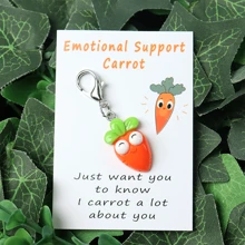 1pc/5pcs Emotional Support Resin Figurines Key Chain With Encouragement Cards - Pocket-Sized Positive Affirmation Decor, Pickle, Carrot, Peanut, Tomato, Eggplant Key Chain With Uplifting Messages, Ideal For Relax, Special Occasion Gifts & Home