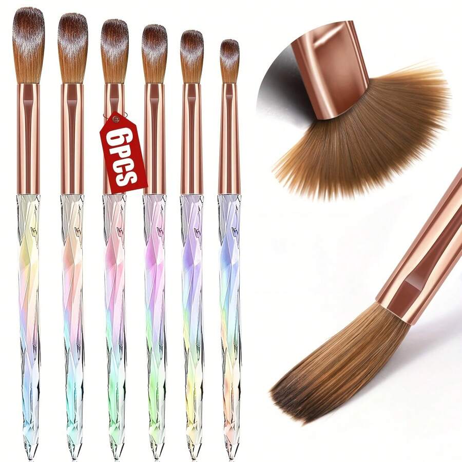 6pcs Acrylic Nail Art Brush Set, Sizes 4/6/8/10/12/14, Suitable For Acrylic Nail Powder Application, Gradient Nail Art Brushes, Applicable For Nail Art, Acrylic Powder And Acrylic Nail Kits, DIY Nail Salon