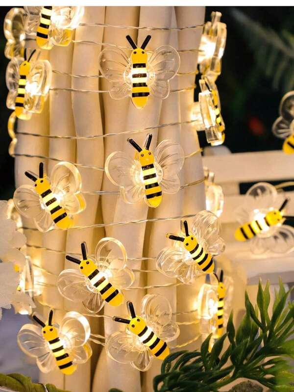 1 pieza Luces de cadena LED con diseño de abeja, 1M/3.28FT, 2M/6.56FT, 3M/9.84FT, Luces de hadas con abeja para dormitorio, sala de estar, plantas, patio, fiesta, boda, ambiente cálido, alimentadas por batería (baterías no incluidas)