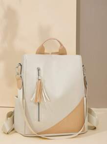 Multi-Functional Women Color-Block Shoulder Bag, New Fashion Versatile Large Capacity Anti-Theft Commuting Shopping Travel Backpack - White - View 4