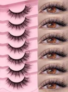 7 Pairs 3D Faux Mink Volumes Fake Lashes Soft Fluffy Natural Long False Eyelashes Extensions