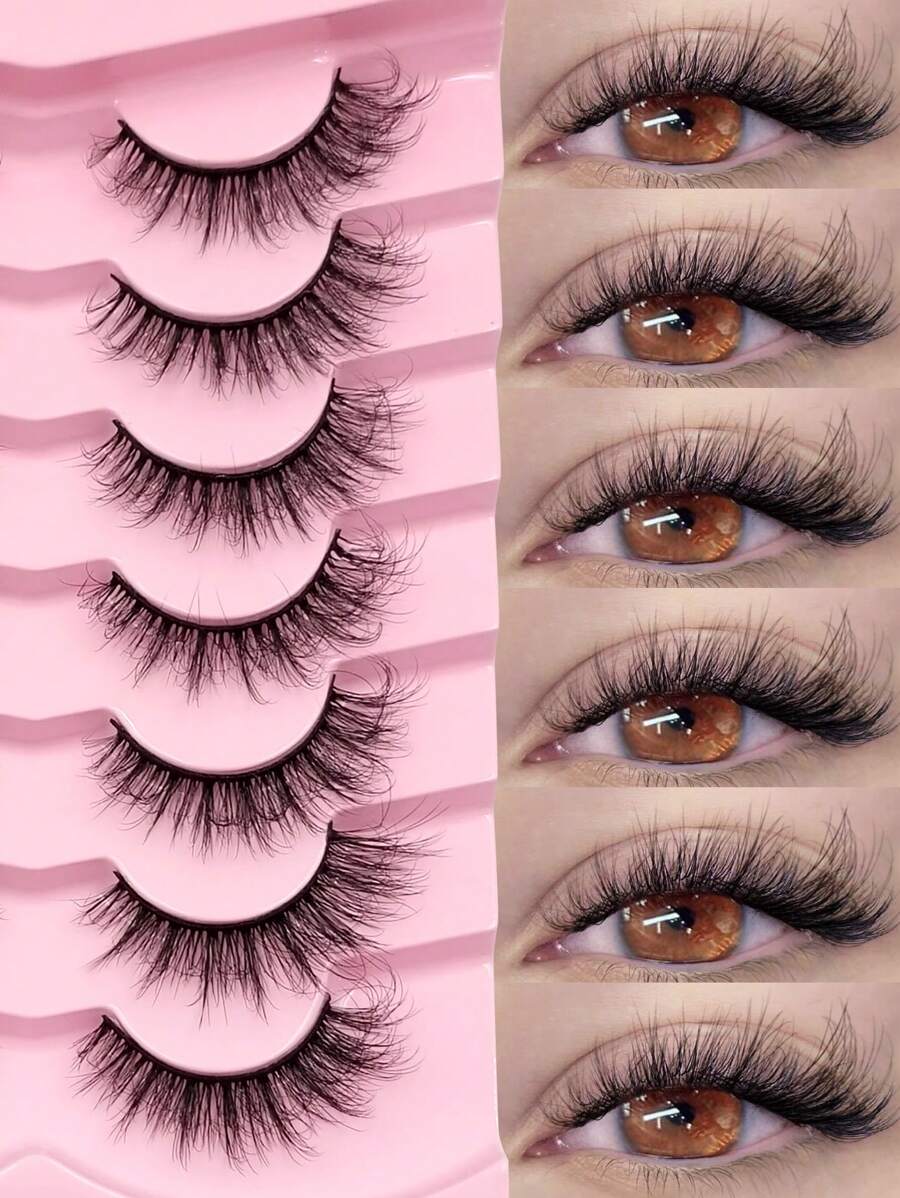 7 Pairs 3D Faux Mink Volumes Fake Lashes Soft Fluffy Natural Long False Eyelashes Extensions