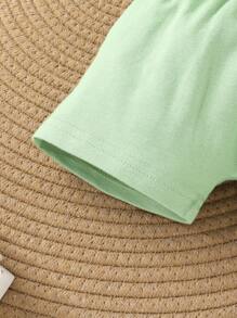 2pcs Set Casual Cute Gentleman Bowknot Decor Playful Dinosaur & Letter Print Romper And Solid Color Overalls Set, Soft Breathable Baby Boy Clothes, Infant Outfit, Newborn Baby Clothing, Baby Birthday Outfit, Suitable For Daily, Vacation, Party, Photo Shoot