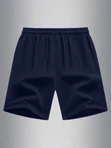 青少年男孩 1 件休闲运动纯色短裤，时尚百搭户外，夏季 - 藍色 - 查看 2