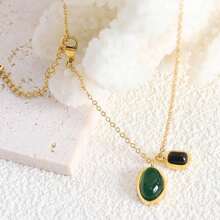 MONALLY 18K Gold Plated Ladies Jewelry Versatile Elegant Black Green Asymmetric Glass Pendant Stainless Steel Gold Anklet For Mother&Lover&Birthday Gift Hypoallergenic Accessories Daily Wear - Anklet - View 4