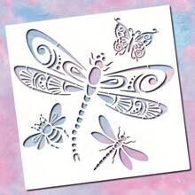 1pc Dragonfly Bee Butterfly Stencil - 11.8 Inch Large Reusable Insect Pattern Drawing Template, Plastic Material For Wall Fabric Canvas Glass Pottery Furniture Home Decor DIY Art Crafts,Back To School,School Supplies - White - View 3
