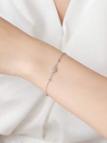 1pc 925 Sterling Silver Elegant Flower Adjustable Chain Bracelet For Woman Girl Brand Jewelry Party Gift - Silver - View 3