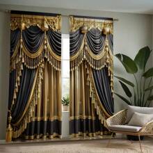 2 PIEZAS Cortinas doradas lujosas para la sala de estar, el dormitorio, la oficina - Cortinas decorativas - Dorado - Ver 6