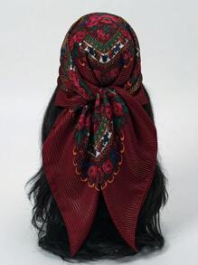 1 pièce Bandeau/Bandana élégant pour femme avec imprimé métallique multicolore, accessoire de mode polyvalent, convient comme cadeau de fête pour une robe - Rouge foncé - Voir 2