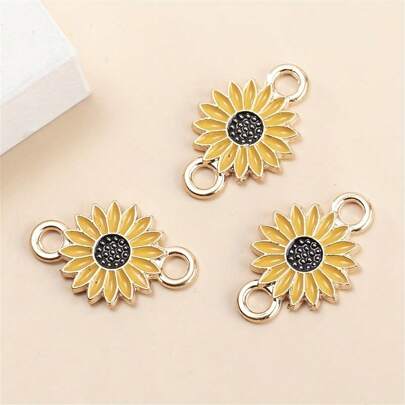 Set de 10 piezas de colgantes con forma de girasol de aleación de zinc con doble orificio, accesorios para hacer joyas DIY, conector para collares, pulseras