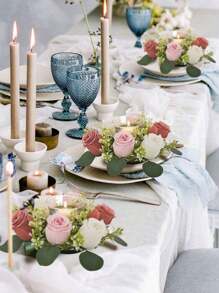 2 件人造花蜡烛花环用于婚礼家居桌面装饰春季花环布置假花植物叶蜡烛环，人造丝玫瑰花植物花环蜡烛台，花卉婚礼中心装饰塑料小花卉农舍花环用于婚礼布置，新娘花束，桌面中心装饰，美学房间装饰，礼物 - 彩色 - 查看 3