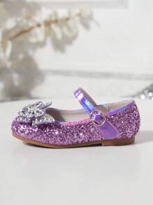 1 par de zapatos de princesa con lentejuelas de mariposa para niñas, aptos para primavera/verano - Morado - Ver 5