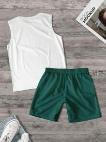 Men's Fashion Printed Tank Shorts Two-Piece Set - 白色 - 查看 3