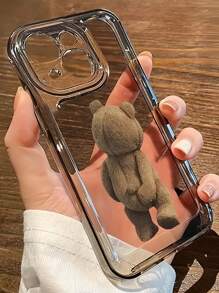 1 件可爱熊抓屁股设计防震 TPU 全黑色手机壳，适用于 防水防摔防刮