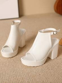 2025 春夏新款高跟凉鞋，美国黑色高跟鞋，女式宽码粗跟角斗士厚底凉鞋